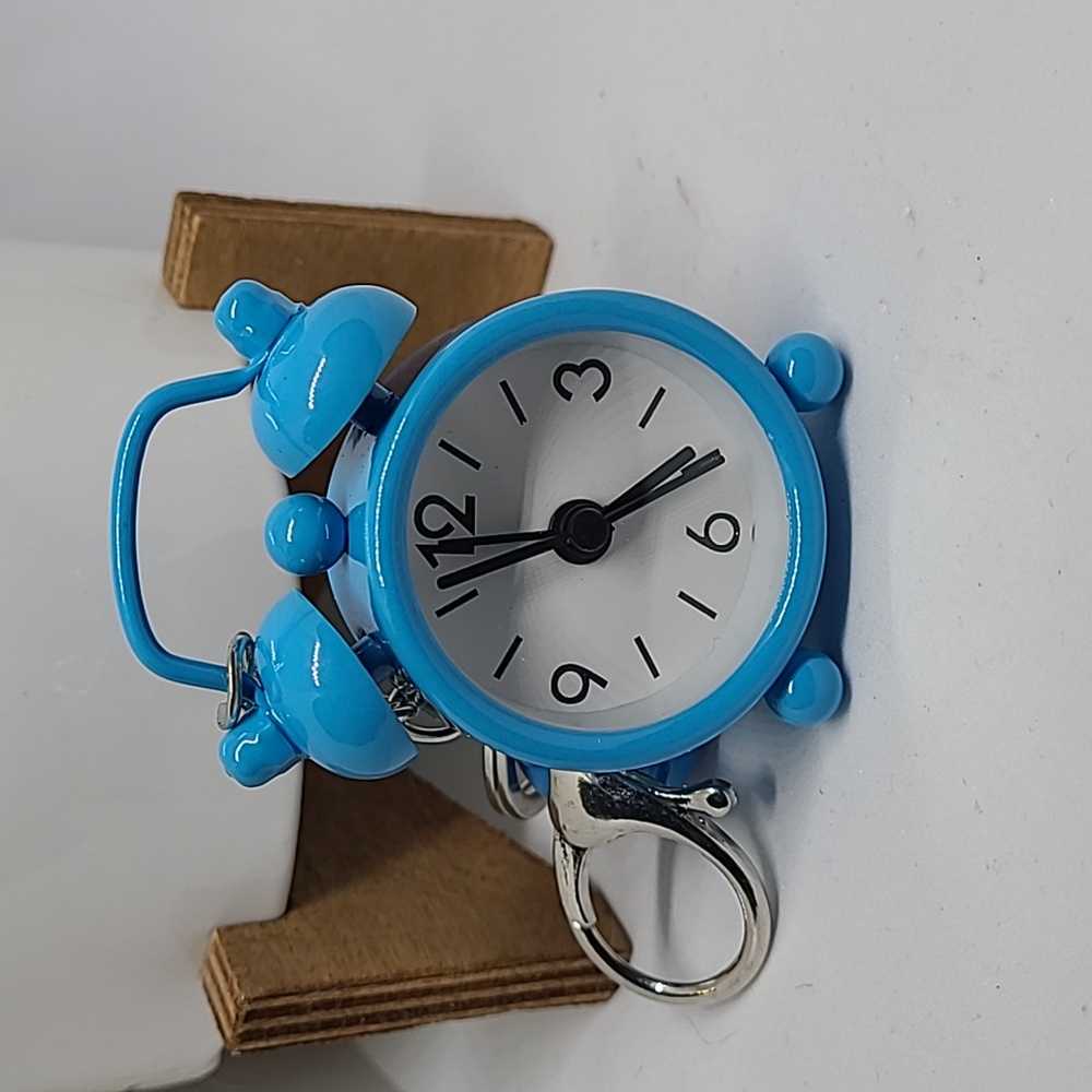 Mini‎ Blue Alarm Clock Keychain Cute Novelty Keyring Bag Charm Decoration